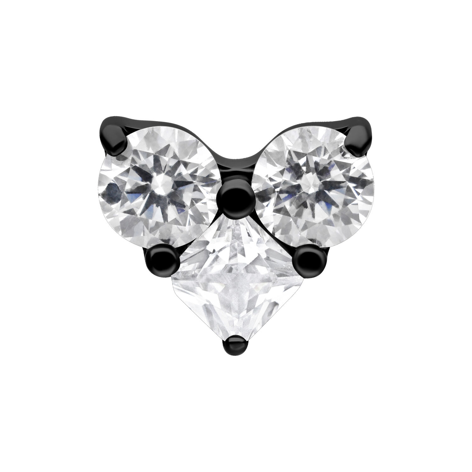 Top de metal negro con tres cristales claros sobre fondo blanco