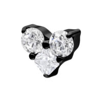 Top de piercing triangular de titanio negro con tres cristales claros