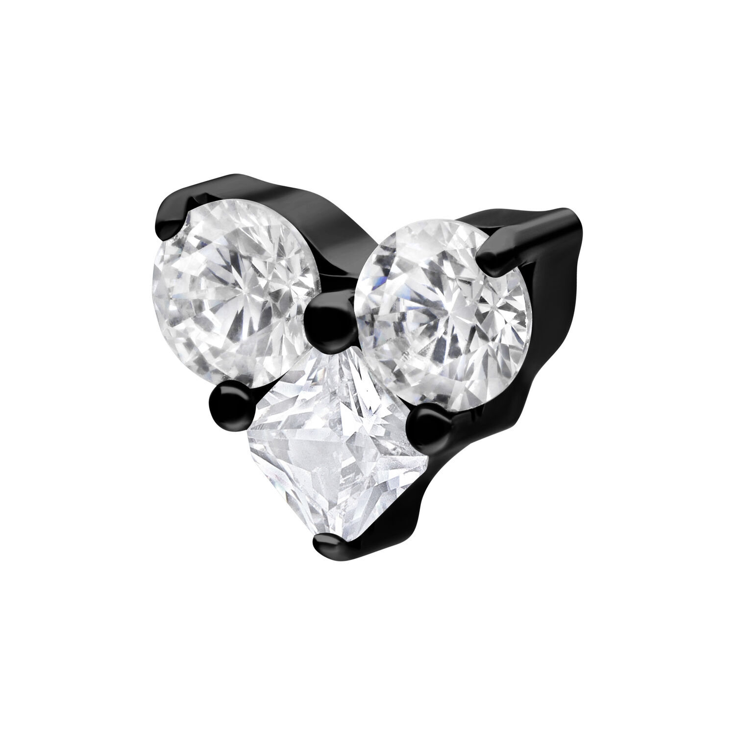Top de piercing triangular de titanio negro con tres cristales claros