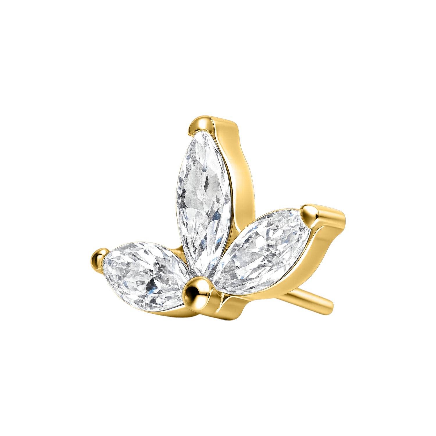 Ajuste Push Dorado de Cristal de Loto Adorno de loto dorado con cristales claros sobre fondo blanco