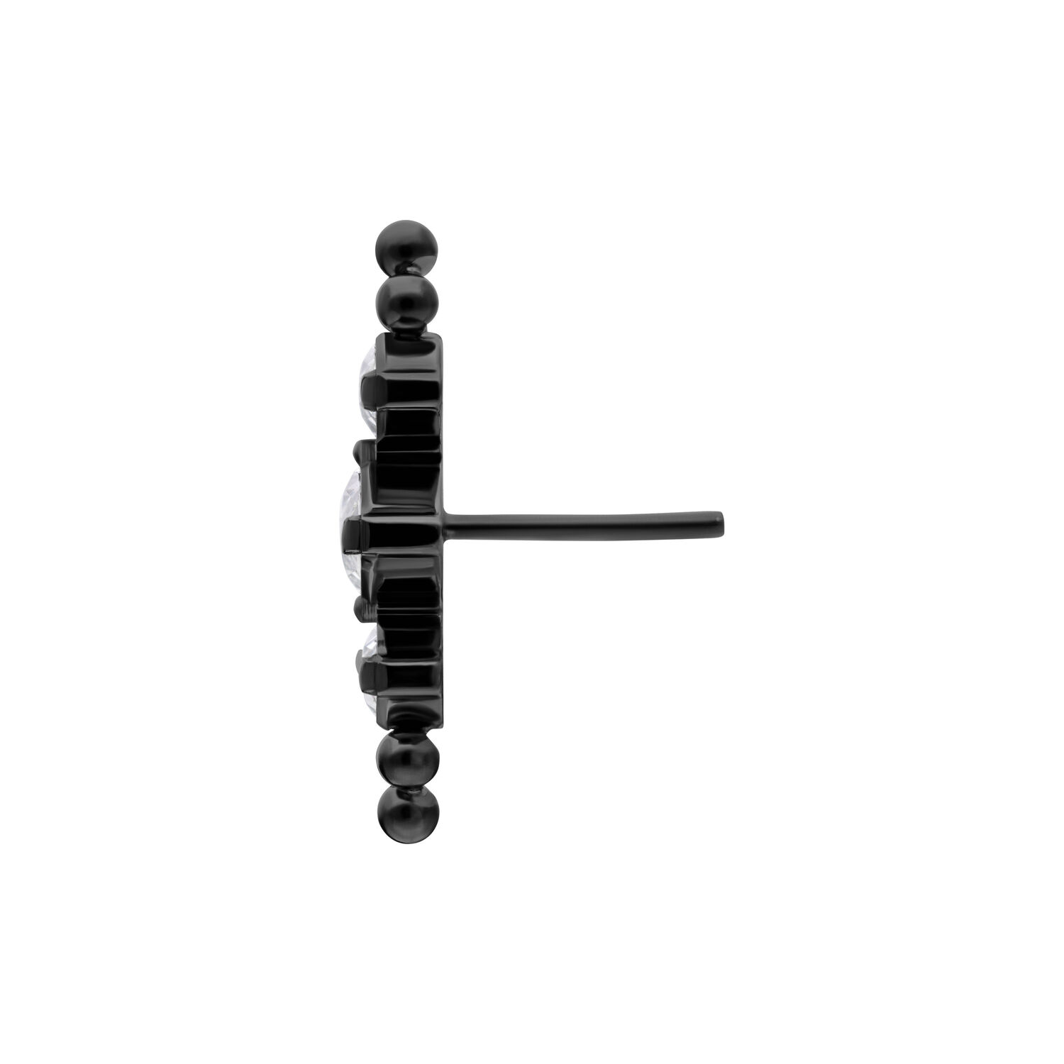 Accesorio Push-Fit negro con cristales claros sobre fondo blanco