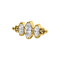 Adaptador Push Fit Dorado con tres cristales claros y diseño de burbujas sobre fondo blanco