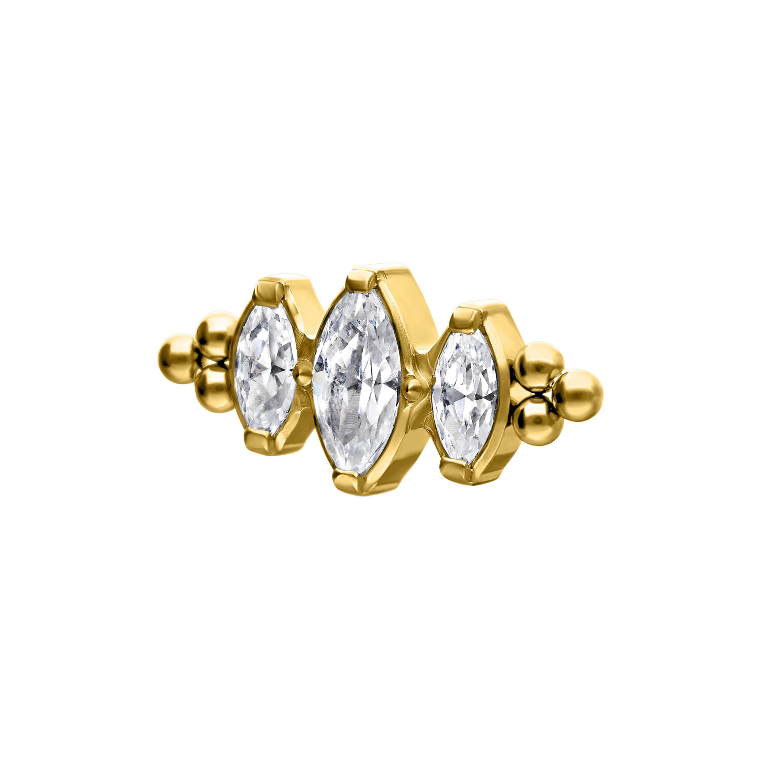 Adaptador Push Fit Dorado con tres cristales claros y diseño de burbujas sobre fondo blanco