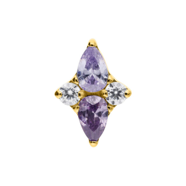 Lavanda Cristal Montura con engaste de oro sobre fondo blanco