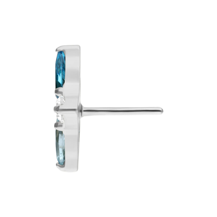 Accesorio Push Fit plateado con cristal turquesa sobre fondo blanco