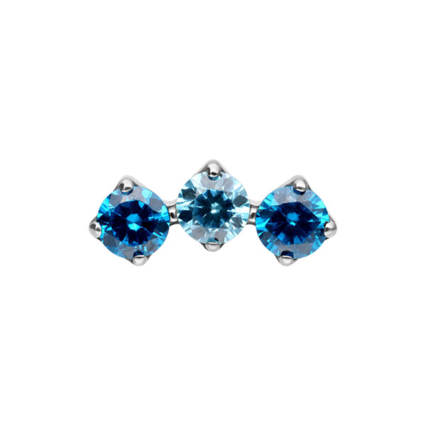 Tres cristales en lavanda y turquesa en un accesorio Push Fit plateado