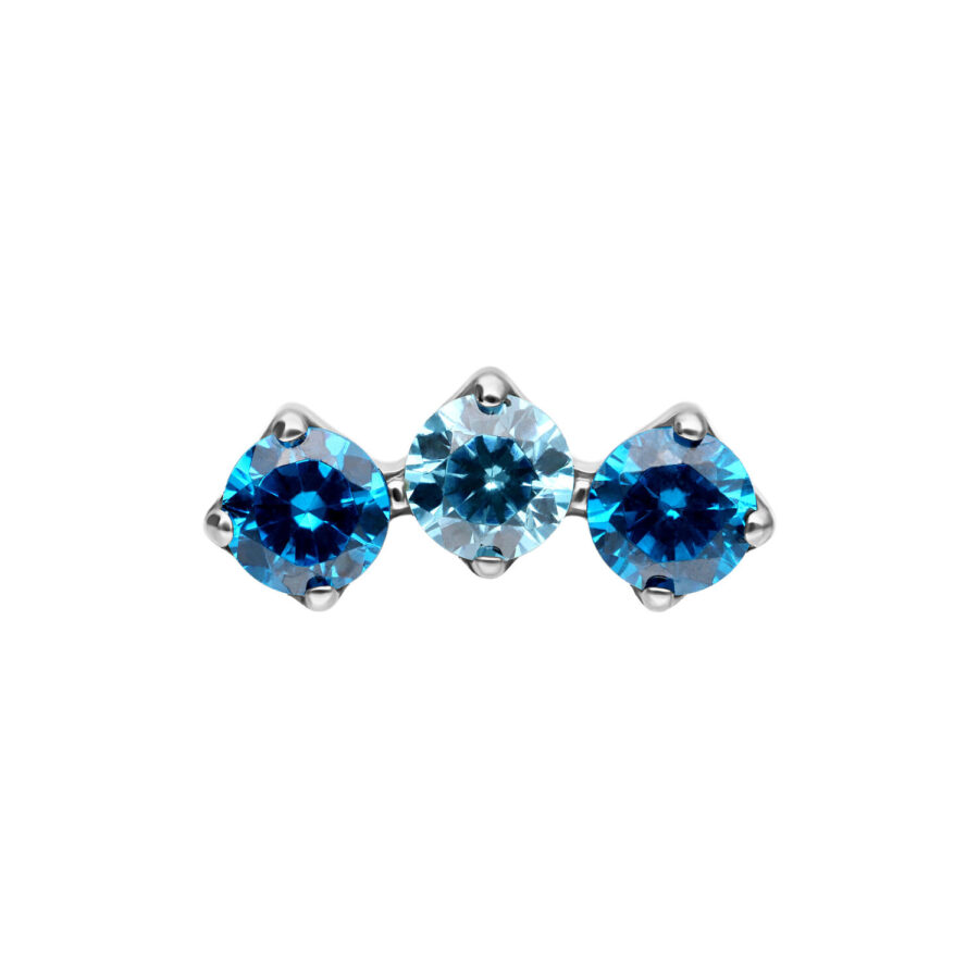 Tres cristales en lavanda y turquesa en un accesorio Push Fit plateado