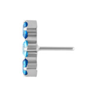 Push Fit Adorno con Cristal Lavanda y Turquesa Adorno Push Fit plateado con cristal lavanda y turquesa sobre fondo blanco