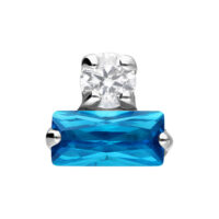 Accesorio Push Fit plateado con cristal lavanda y turquesa sobre fondo blanco