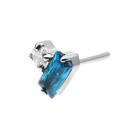 Accesorio Push Fit plateado con cristal rectangular turquesa y cristal redondo claro sobre fondo blanco