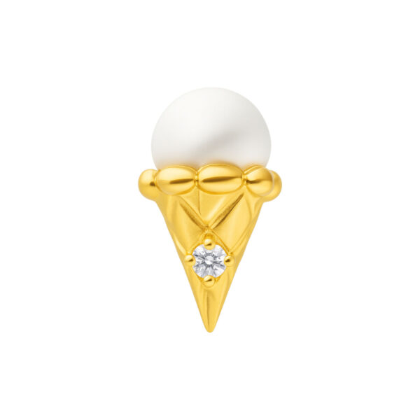 Ajuste de titanio dorado con cono de hielo y cristal blanco sobre fondo blanco