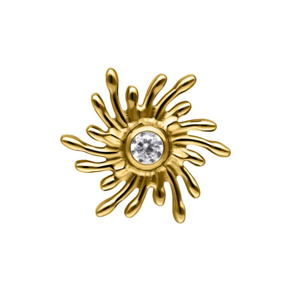 Aplique Push Fit Sunburst Dorado con cristal claro sobre fondo blanco