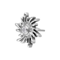 Aplique Sunburst plateado con piedra cristalina sobre fondo blanco