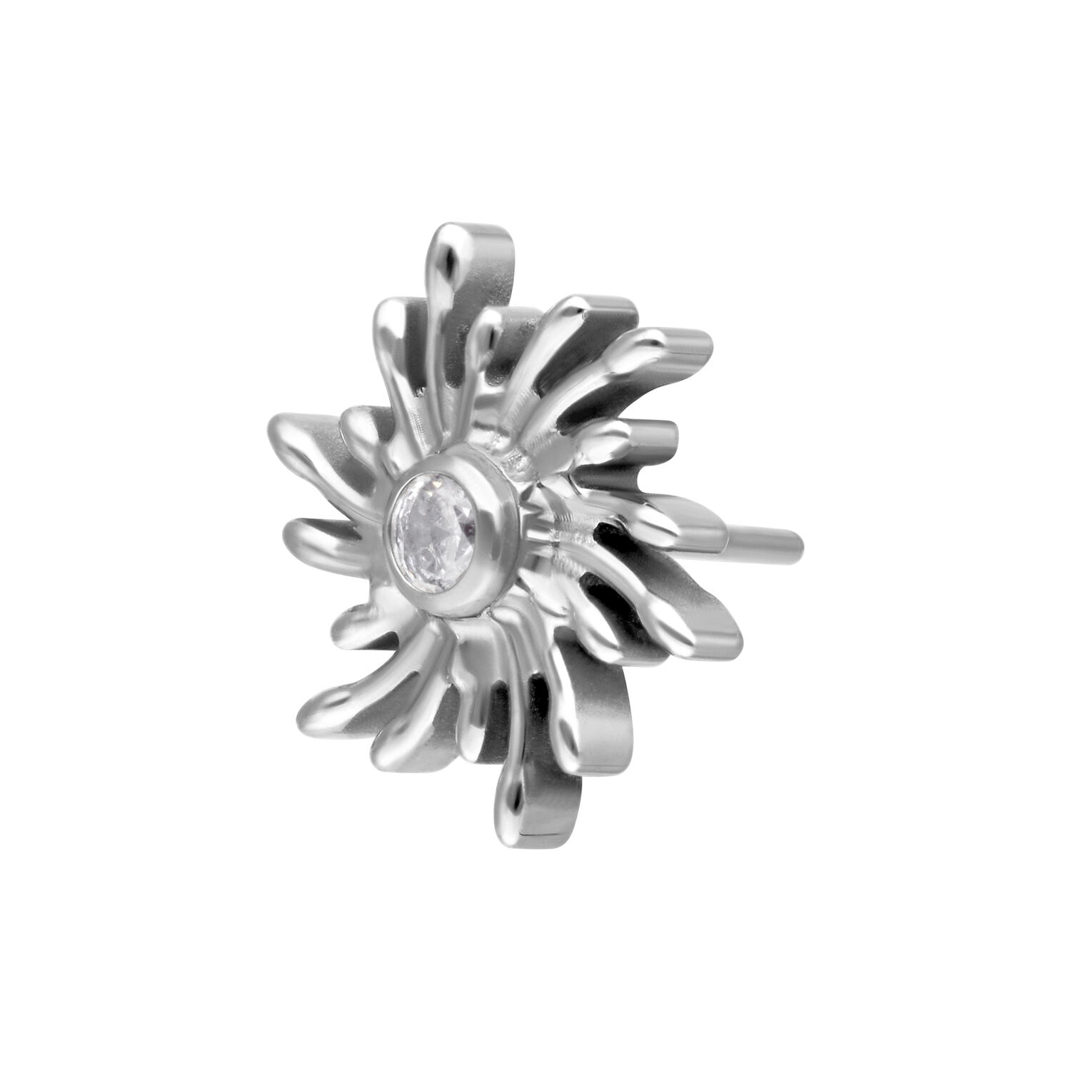 Aplique Sunburst plateado con piedra cristalina sobre fondo blanco