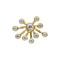 Push de Oro con cristales claros brillantes sobre fondo blanco