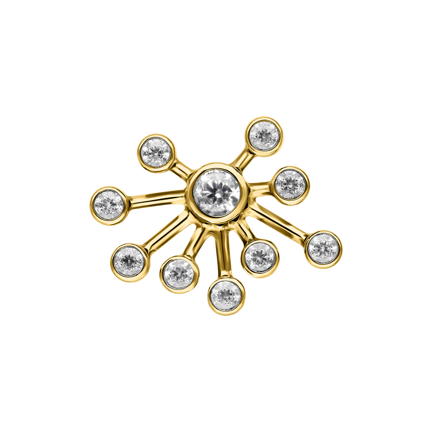 Push de Oro con cristales claros brillantes sobre fondo blanco