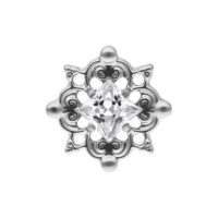 Accesorio Push Fit plateado con cristal claro sobre fondo blanco