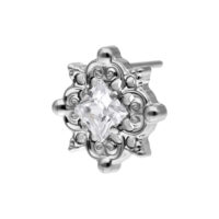 Accesorio Push Fit plateado con cristal claro sobre fondo blanco