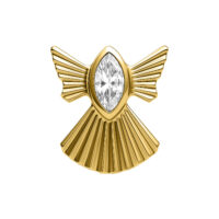 Ajuste a presión de ángel dorado con cristal claro sobre fondo blanco