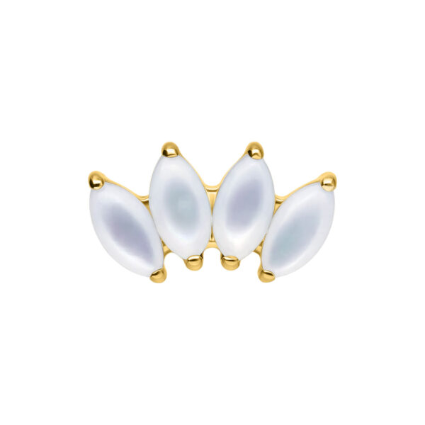 Adaptador dorado para Push Fit con cuatro piedras lunares blancas sobre fondo blanco