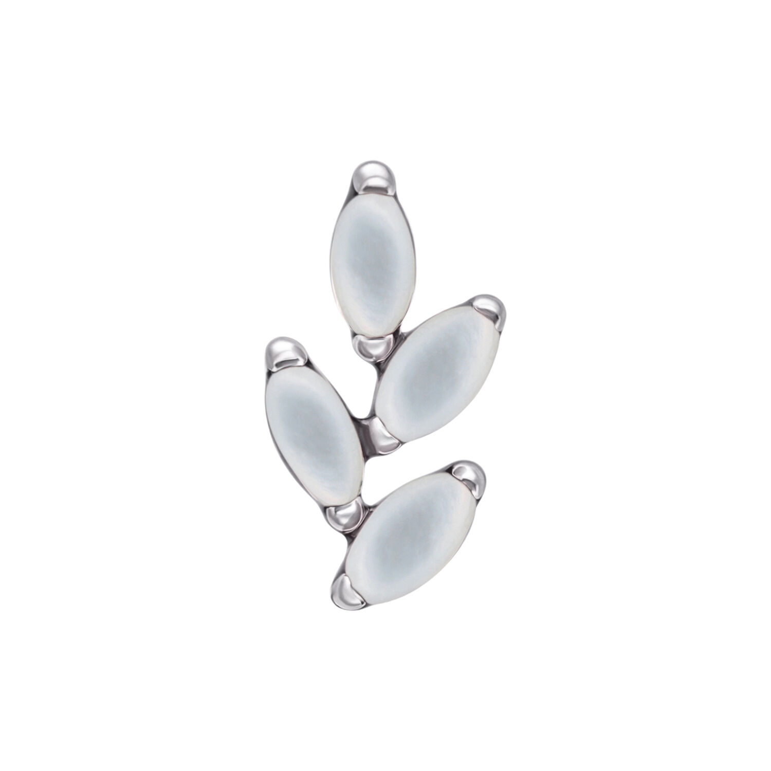 Accesorio de titanio con piedra lunar para piercing Push Fit Accesorio de titanio plateado con piedras lunares ovaladas sobre fondo blanco