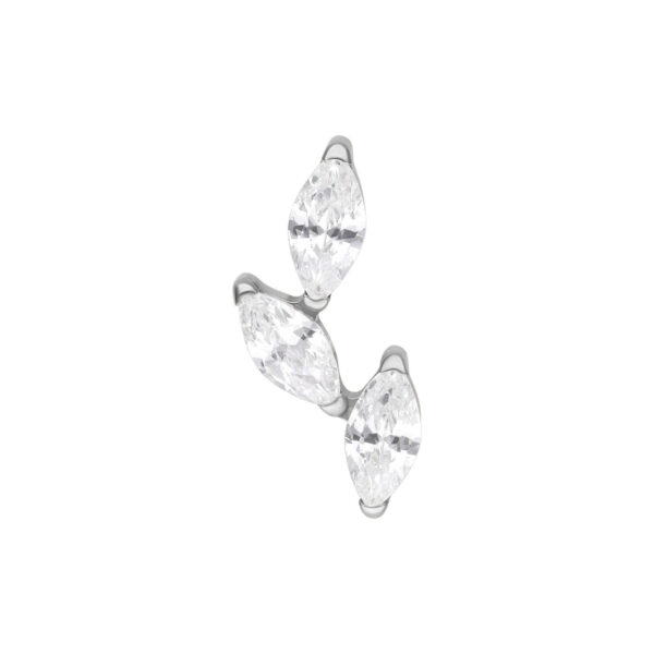 Tres cristales claros sobre titanio plateado para piercings Push Fit