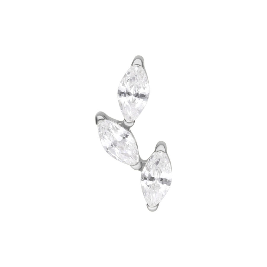 Tres cristales claros sobre titanio plateado para piercings Push Fit