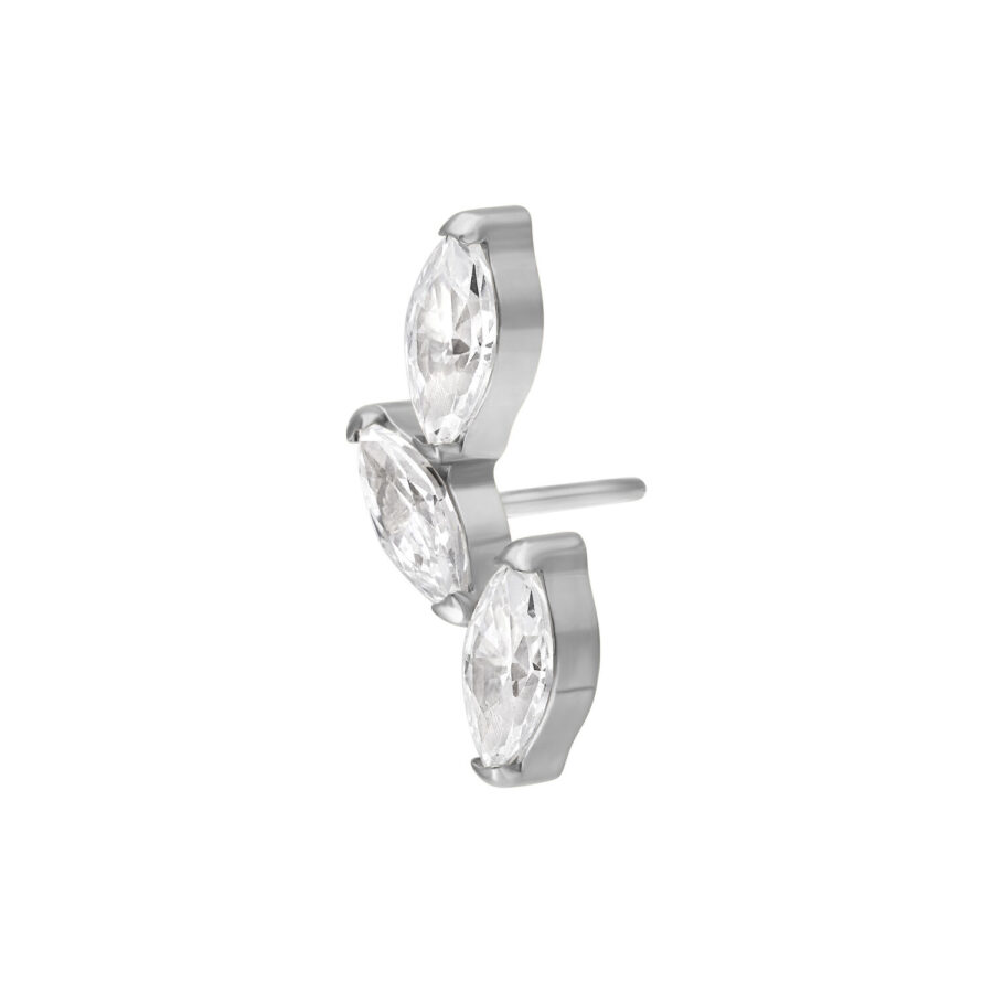 Accesorio de Piercing Push Fit plateado con tres cristales claros