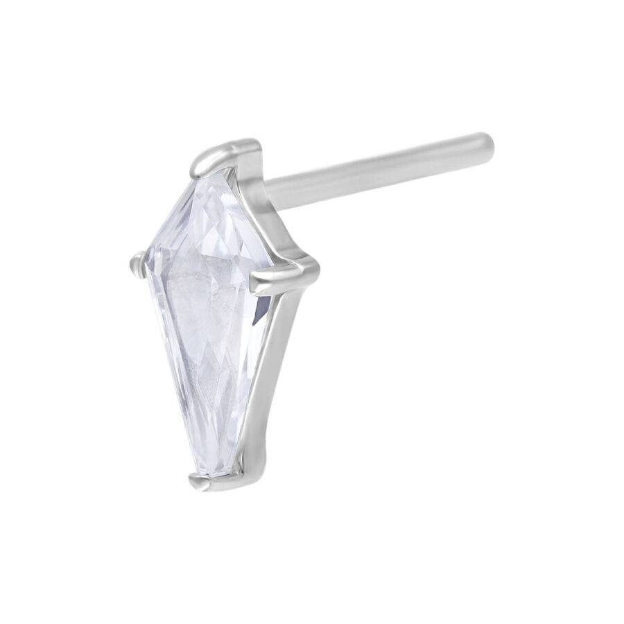 Accesorio Push Fit plateado con cristal claro sobre fondo blanco