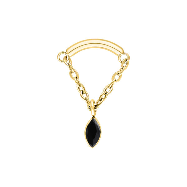 Oval Helix en oro con cristal negro sobre fondo blanco