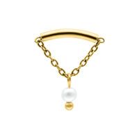 Accesorio Helix dorado con perla y cadena sobre fondo blanco