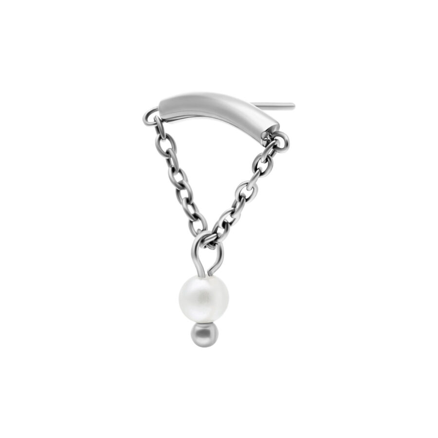 Accesorio Helix Push Fit plateado con cadena y perla sobre fondo blanco