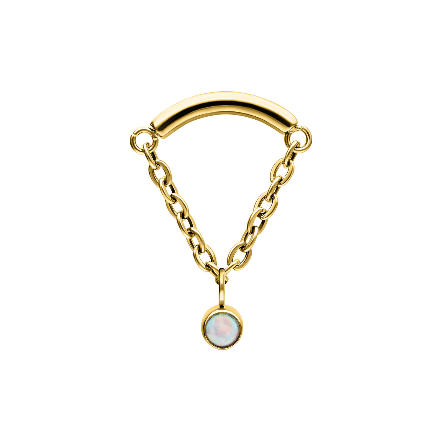 Ajuste Helix de Oro con Ópalo Push Fit Ajuste Helix de Oro con ópalo sintético sobre fondo blanco