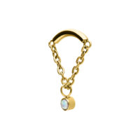 Aro Helix Dorado con Ópalo Sintético Aro Helix dorado con cadena y ópalo claro, fondo de estudio