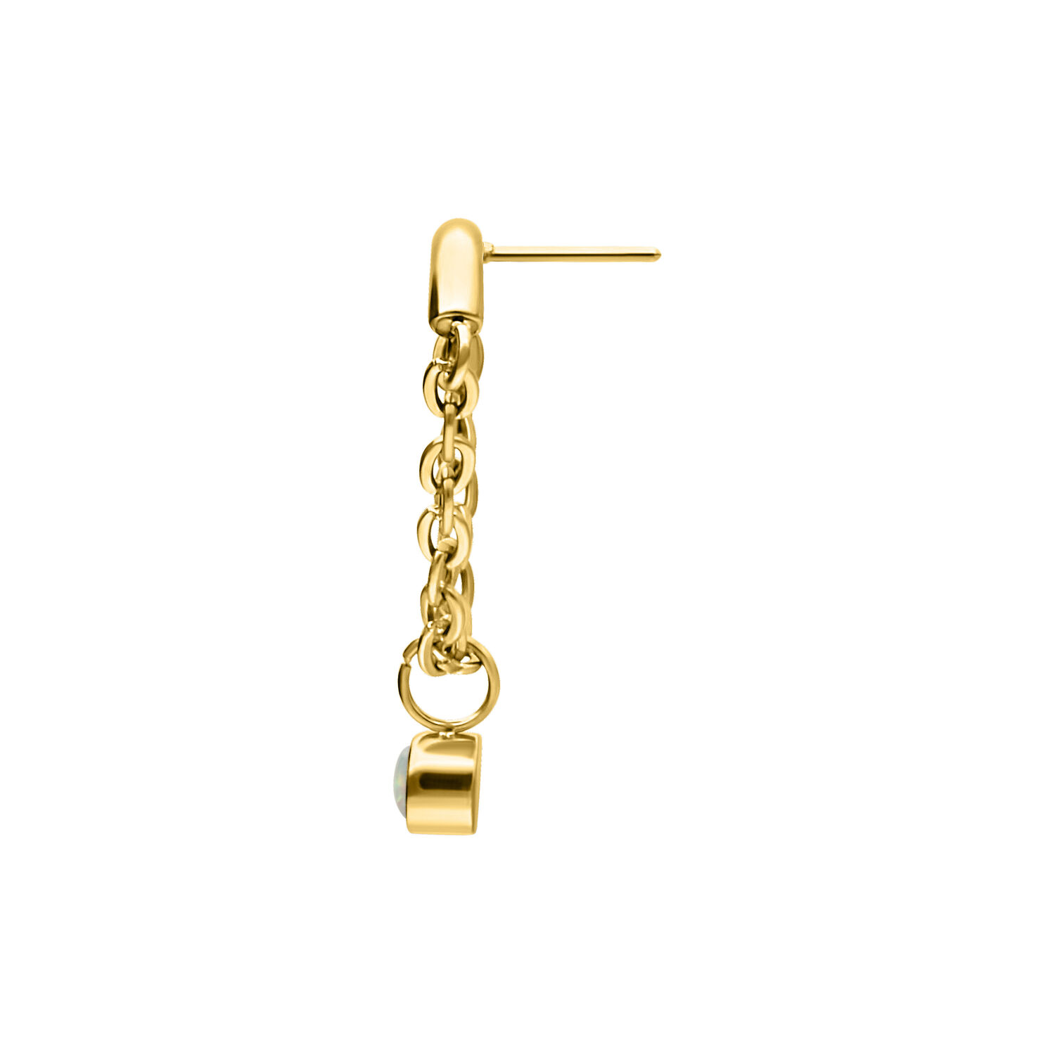 Ajuste Push Helix de Ópalo Dorado Ajuste Helix dorado con colgante de cadena y ópalo sobre fondo blanco