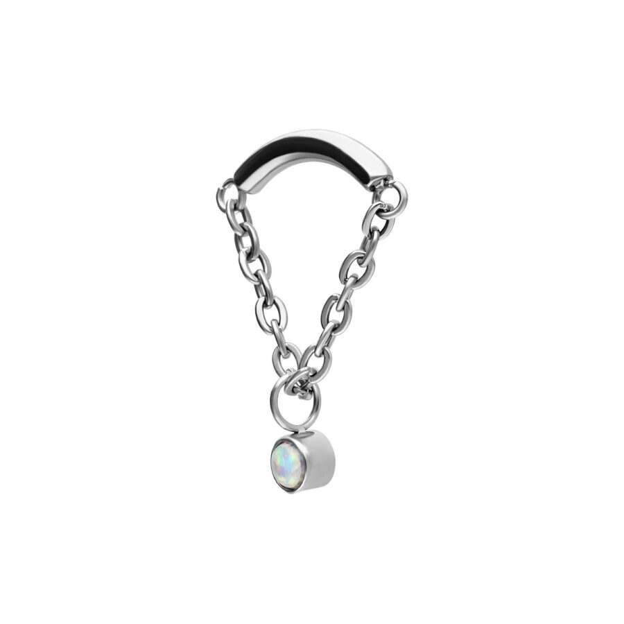 Accesorio Helix Push Fit plateado con ópalo sintético sobre fondo blanco