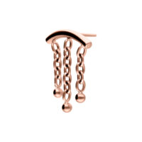Accesorio de cadena en oro rosa para piercing de hélix Accesorio de piercing de hélix en oro rosa con cadenas y bolas sobre fondo blanco