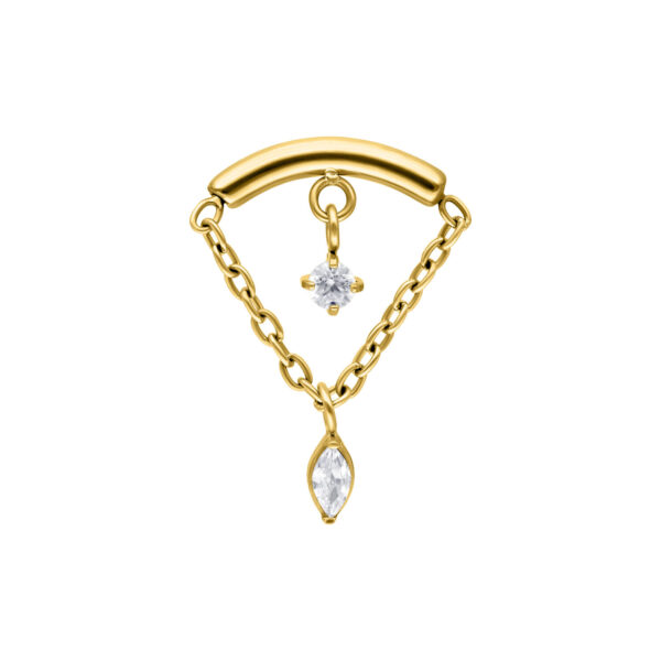 Ajuste de hélice dorado con dos cristales claros sobre fondo blanco