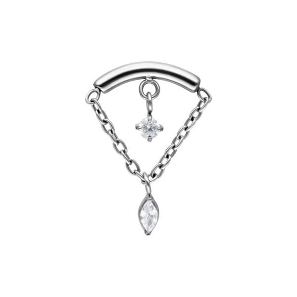 Adorno de piercing Helix plateado con dos cristales claros en cadenas
