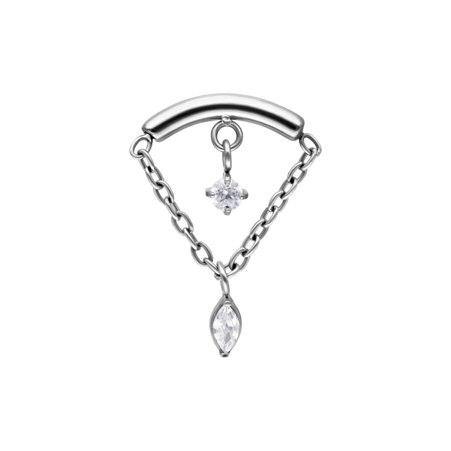 Adorno de piercing Helix plateado con dos cristales claros en cadenas