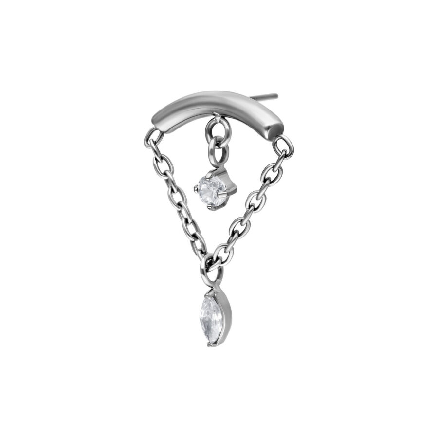 Adorno Helix plateado con doble cristal y colgante de cadena