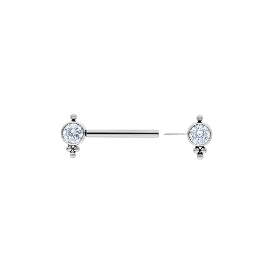Barbell plateado Luana con cristal, 12 mm Barbell plateado de titanio con piedras cristalinas, longitud 12 mm