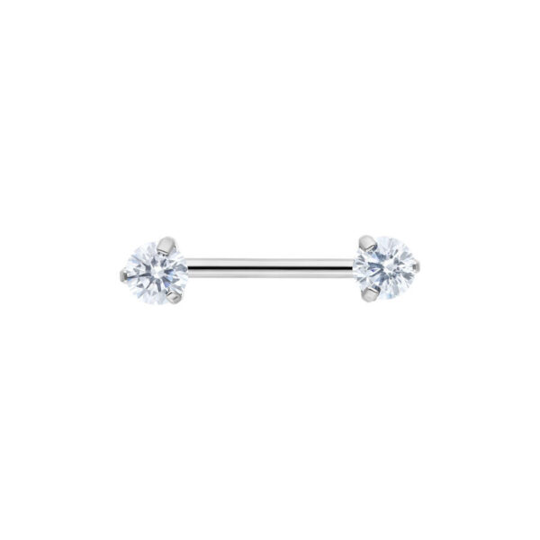 Candy Barbell plateado con cristales transparentes sobre fondo blanco