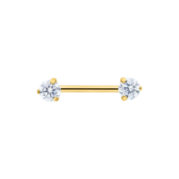 Candy Barbell dorado de 12,0 mm con cristales claros sobre fondo blanco