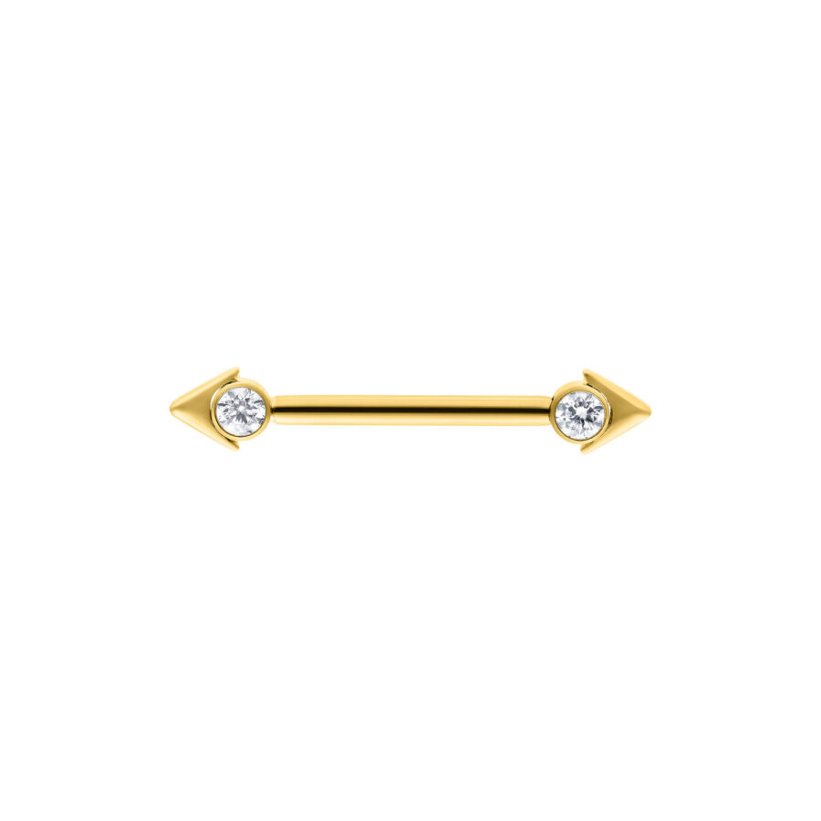 Barbell de Pezón Dorado con puntas de flecha y cristales, 16 mm de longitud