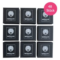 Nueve cajas de joyería negras con logo de Wildcat sobre fondo blanco, 48 piezas