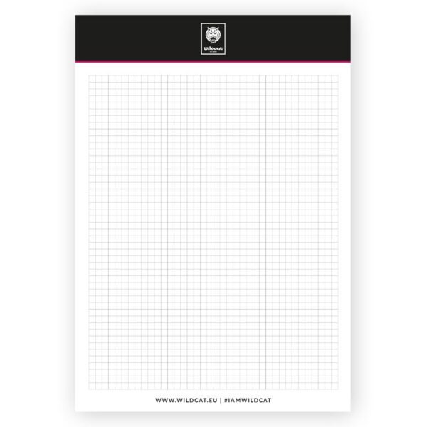 Bloque blanco DIN A4 con papel cuadriculado y logo de Wildcat arriba