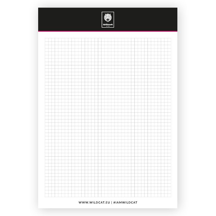 Bloque blanco DIN A4 con papel cuadriculado y logo de Wildcat arriba