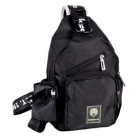 Bolso negro de tatuajes en estilo usado con logo de Wildcat sobre fondo blanco