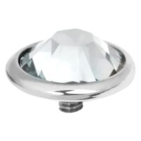 Silberner Titan Aufsatz mit facettiertem Kristall auf weißem Hintergrund